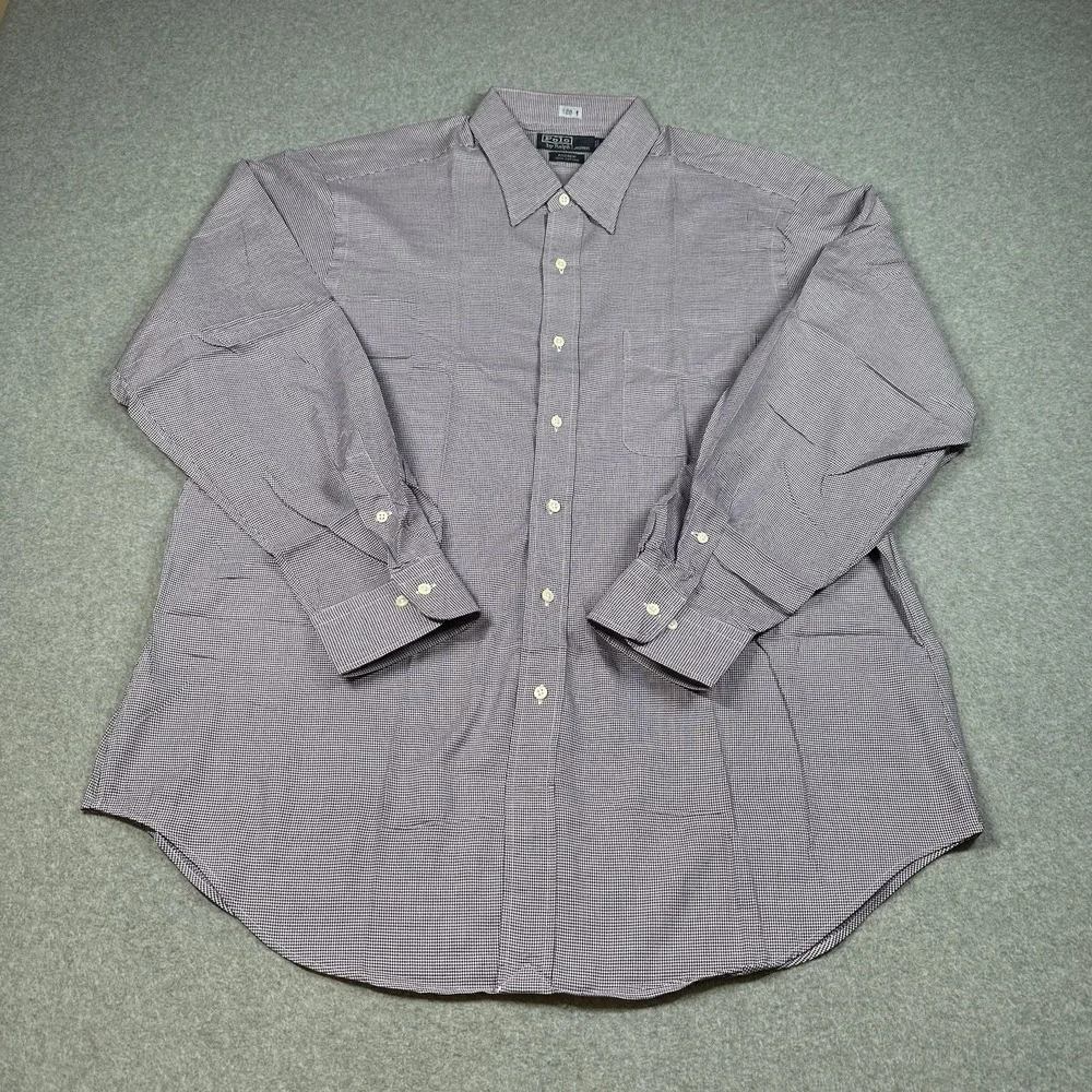 Vintage Polo Ralph Lauren Andrew 17 34/35~XL Purple Houndstooth Dress Shirt USA
